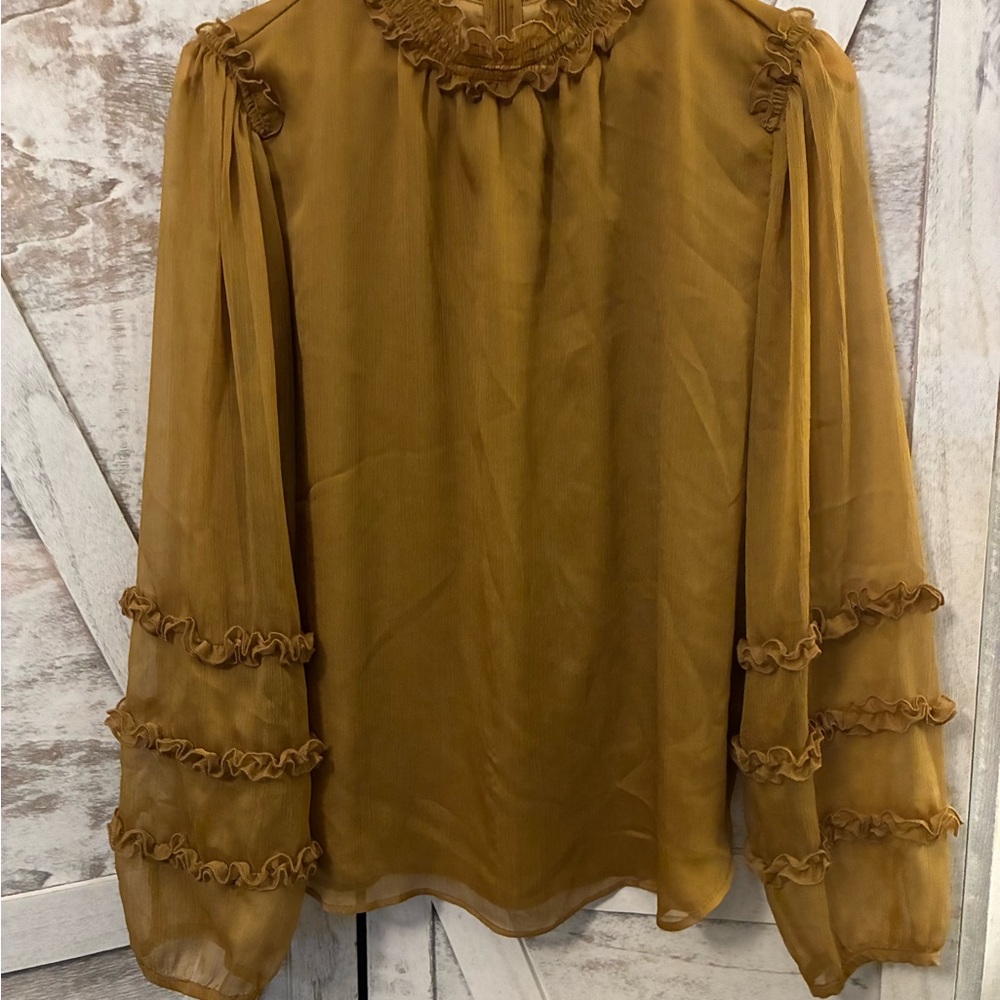 Ann Taylor Mustard Ruffle Blouse